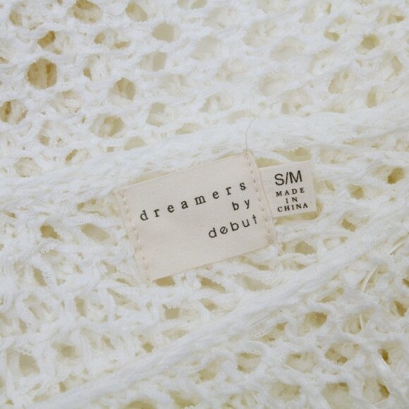 Dreamers by Debut Open Knit Fringe V Neck Poncho White Women Size S/M - Picture 9 of 9